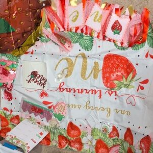 First Birthday Party Huge Red Strawberry Shortcake Bundle Decor Balloon Banner